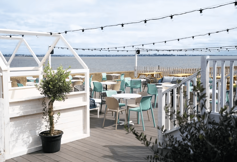 The Yacht Club terrace overlooking the Thames Estuary
