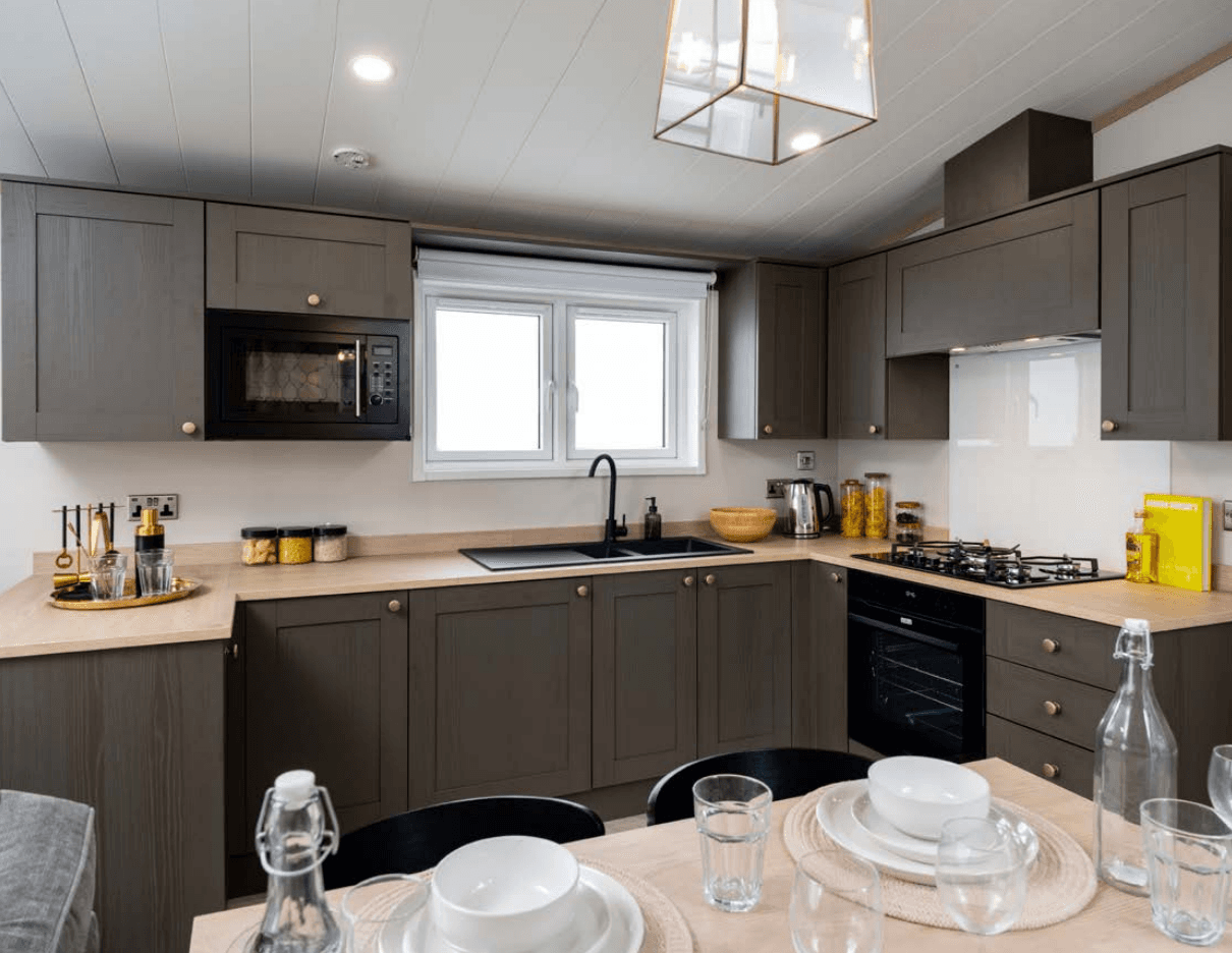 The open-plan kitchen inside our 2026 Victory Davenport holiday home