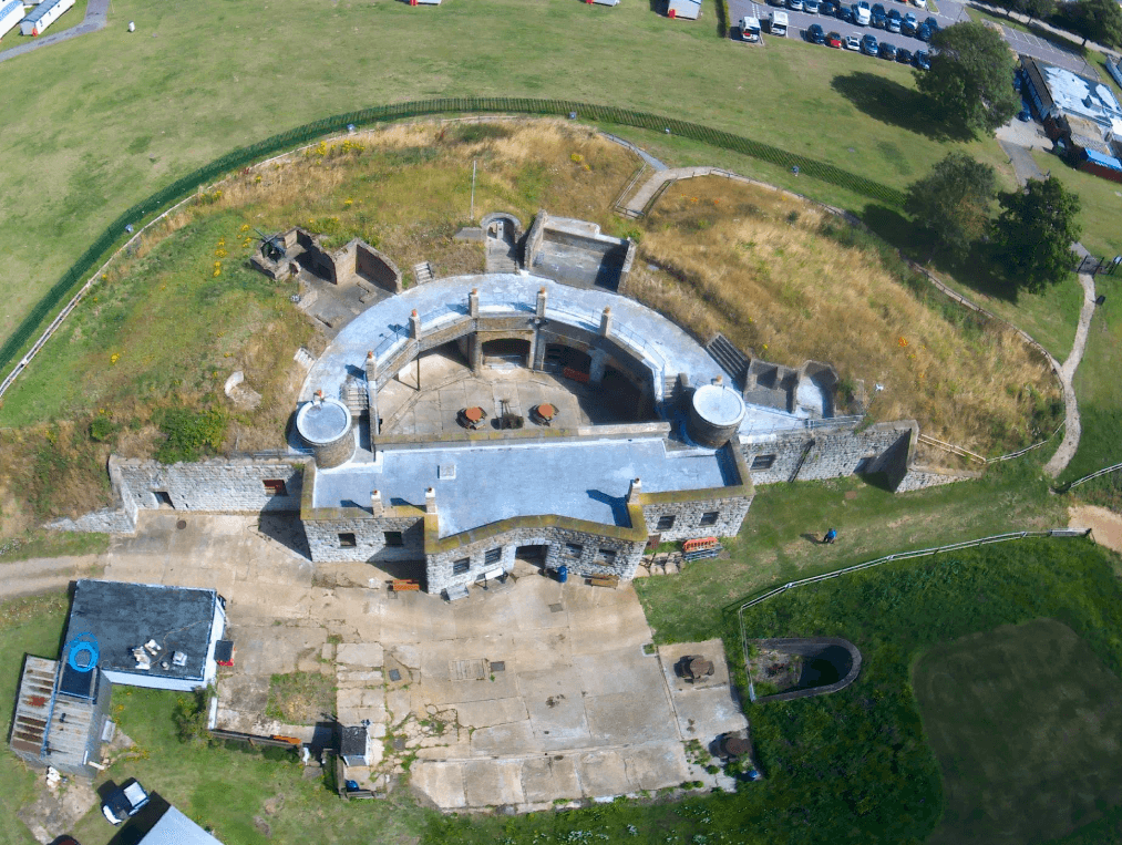 Aerial view of Slough Fort at Allhallows-on-Sea